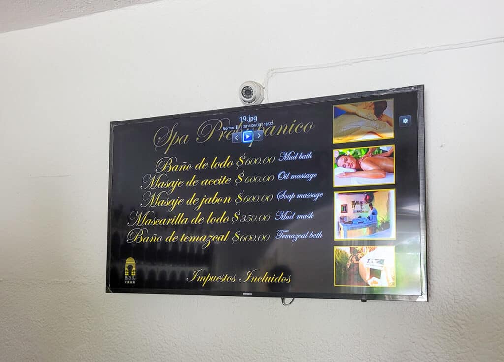 Spa treatments and rates can be found on the screen in the hotel reception.