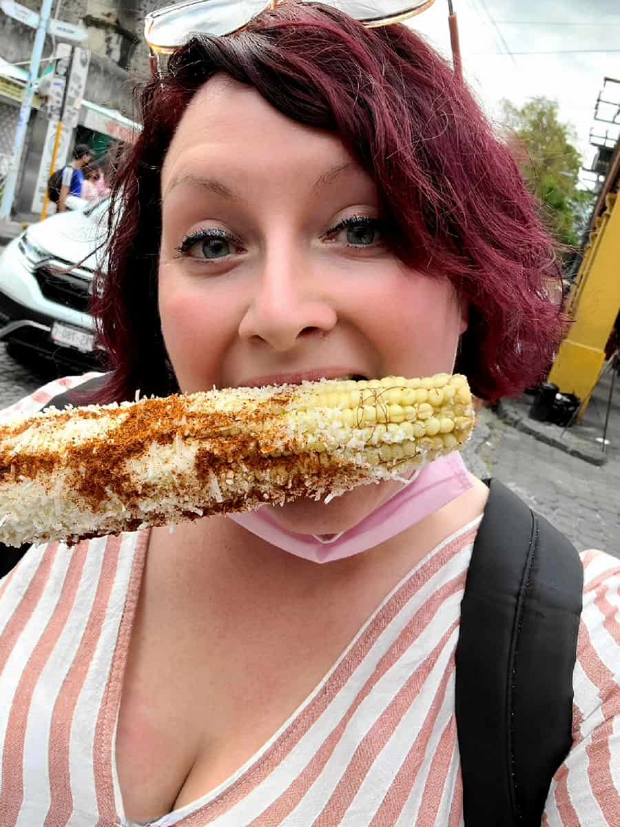 Ashlea eating street food in Mexico City before speaking any Spanish.