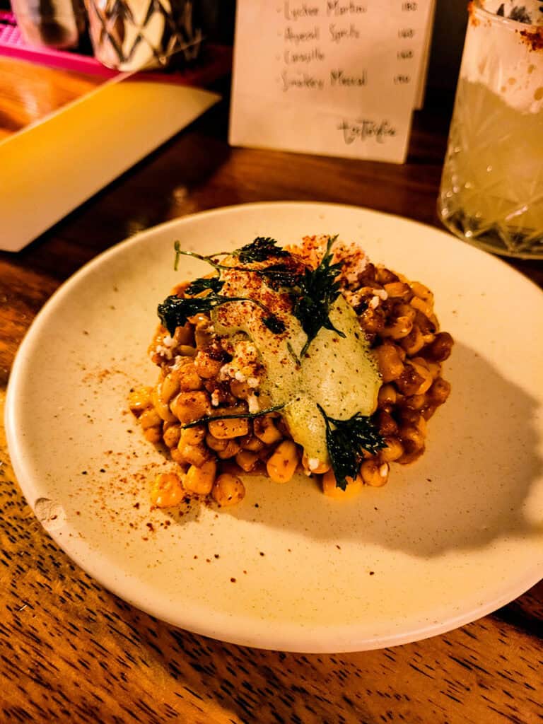 Truffle esquites tostada at Tostevere San Miguel de Allende.